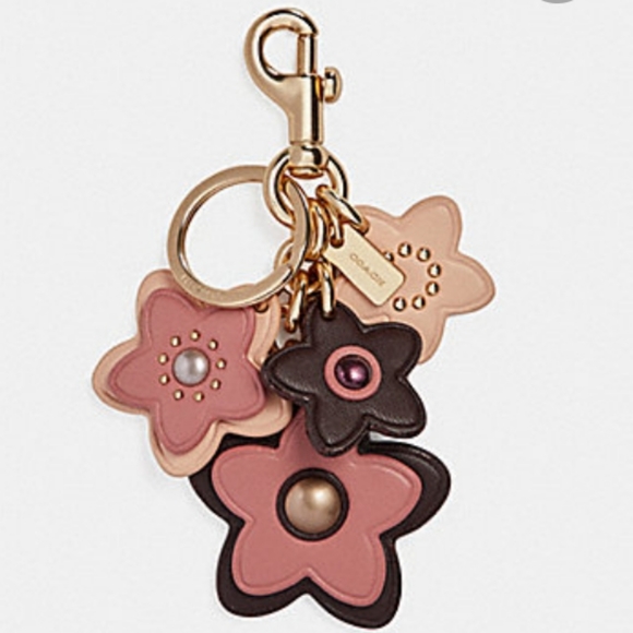 Coach Wildflower Bag Charm Key Chain 3D Leather Gold Chain Pink Multi Colors NWT - Picture 12 of 12